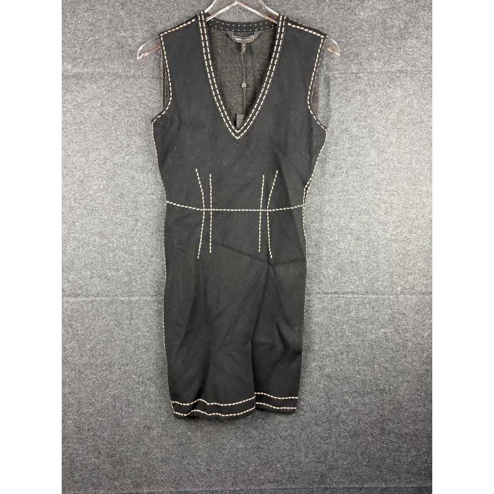 BCBGMAXAZRIA Walleska Black Contrast Stitch V-Neck Sweater Dress Womens S